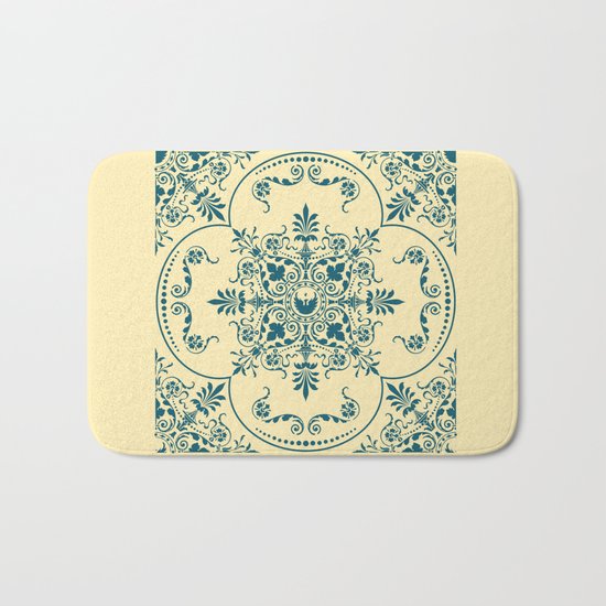 Decorative Pattern in Creme and Blue Bath Mat
