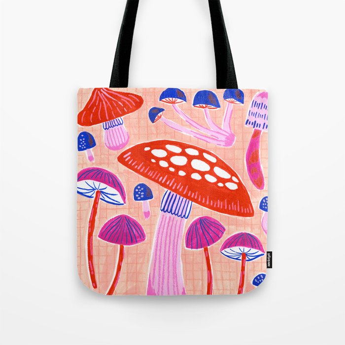 Red and Pink Mushrooms  Tote Bag