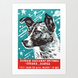 1950s Laika Space Dog Russian Matchbox Label Art Print