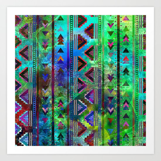 blue green pattern triangles Art Print