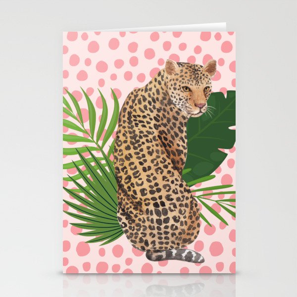 Wild Beautiful Pink Jungle Leaves Cheetah  Stationery Cards