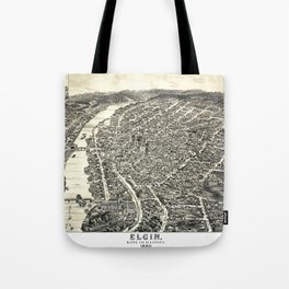 Elgin, Illinois - 1880 pictorial map-pictorial illustration-drawing Tote Bag