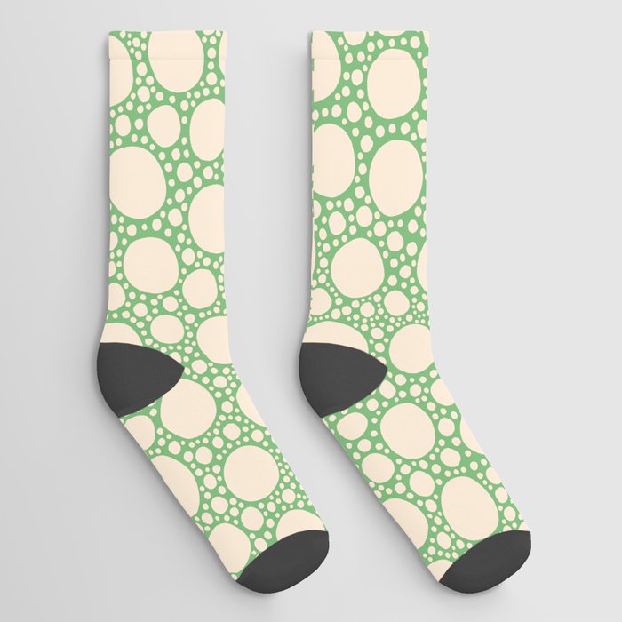 Amanita Muscaria Mushroom Pattern Pastel Green and Cream Polka Dots  Socks