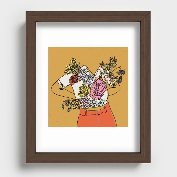 Abstract Yellow Orange Flower Portrait  Recessed Framed Print