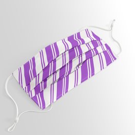[ Thumbnail: Dark Orchid & White Colored Lined/Striped Pattern Face Mask ]