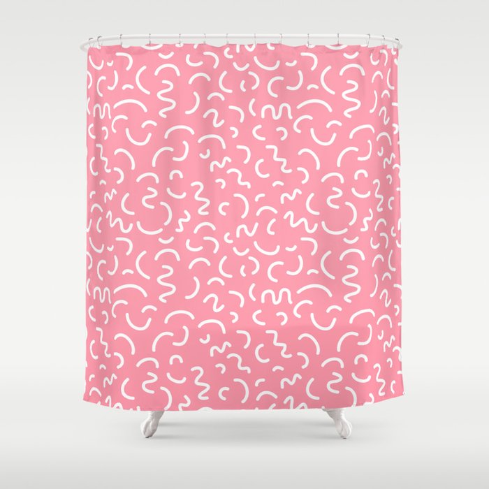 1980s Abstract memphis pattern trendy modern pattern print pink black and blue Shower Curtain