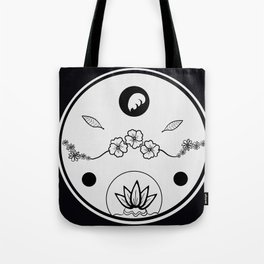 Floral Print Circle - White on Black Tote Bag