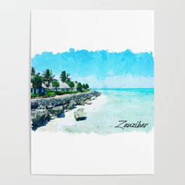 Zanzibar trip in watercolor Poster