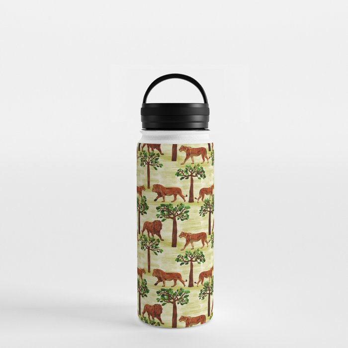 digital pattern with pairs of brown lions Water Bottle