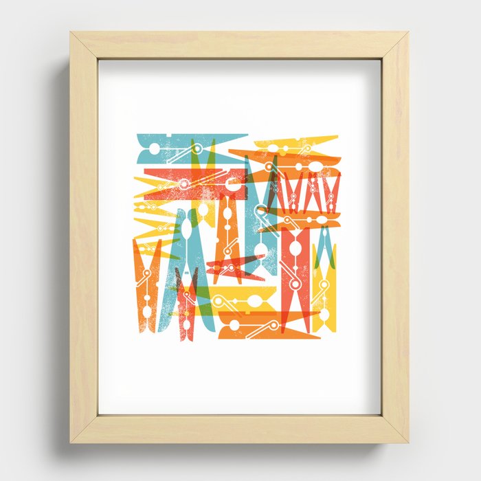 Clothespins Laundry Day Art Bright Colors Recessed Framed Print