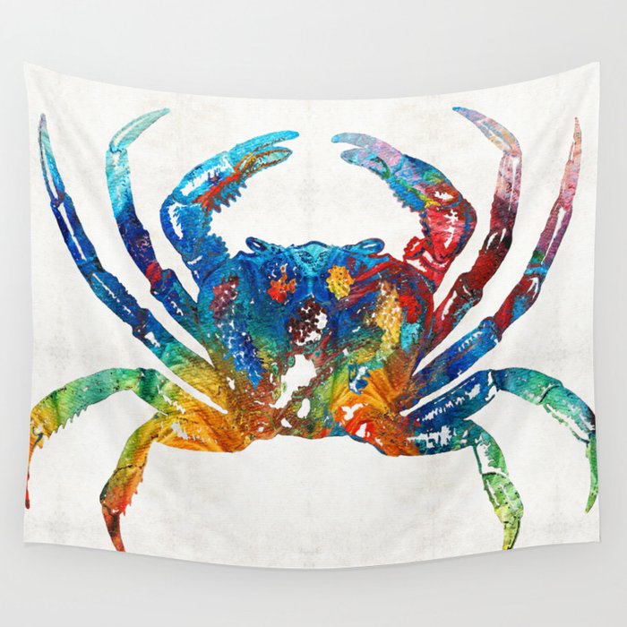 Colorful Crab Art by Sharon Cummings Wall Tapestry