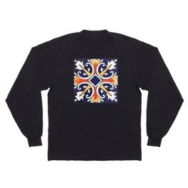 Cruz flor de lis navy blue mexican talavera tile Long Sleeve T-shirt