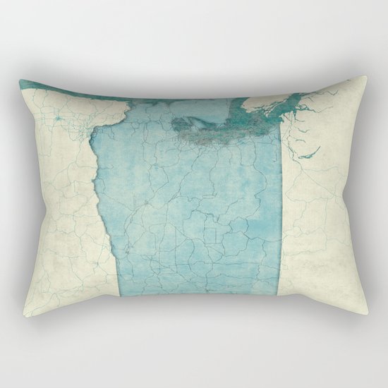 Washington State Map Blue Vintage Rectangular Pillow
