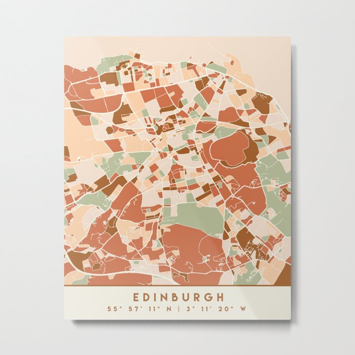 EDINBURGH SCOTLAND CITY MAP EARTH TONES Metal Print