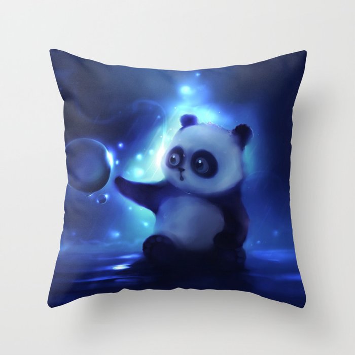 Panda and Bubbles Throw Pillow