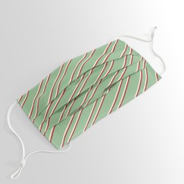 [ Thumbnail: Dark Sea Green, Beige & Brown Colored Stripes Pattern Face Mask ]