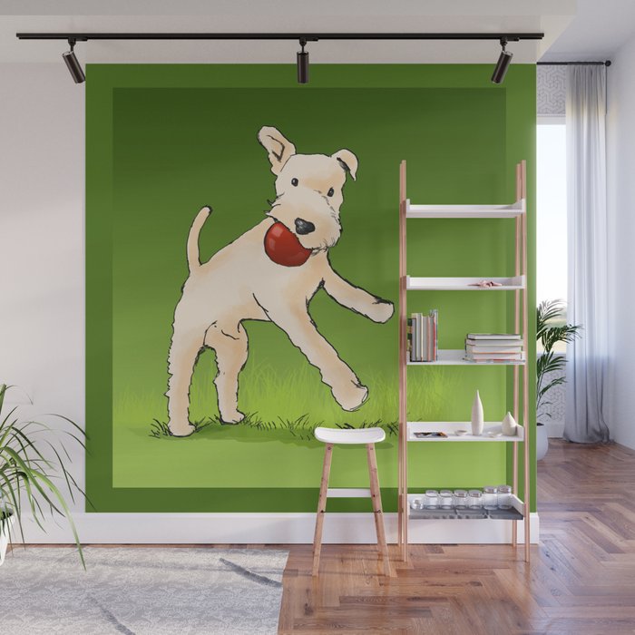 Terrier playing with ball Wall Mural