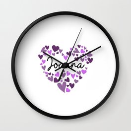 Joanna, purple hearts Wall Clock