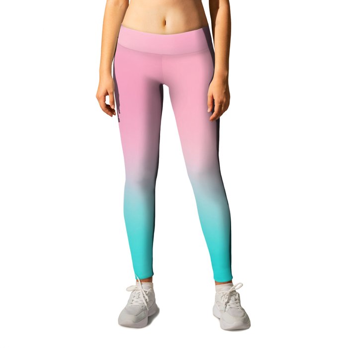 Artistic blush pink tropical turquoise watercolor ombre Leggings