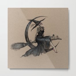 Midnight Ride Metal Print | Drawing, Blackcrescentmoon, Broom, Witchhat, Witchyvibes, Witch, Maryesther, Witchy, Castaspell, Maryesthermunoz 