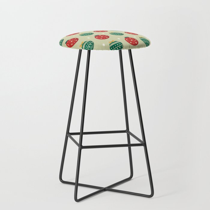 Christmas Ball Ornaments On Mint Print Pattern Bar Stool