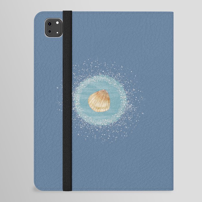 Watercolor Seashell and Blue Circle on Slate Blue iPad Folio Case
