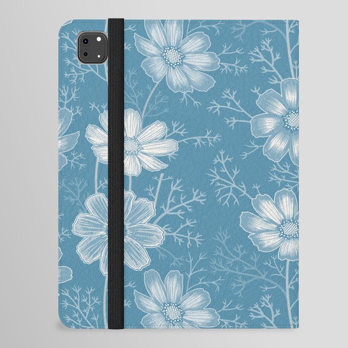 Minimalist Blue Floral Lineart Flowers and Leaves iPad Folio Case