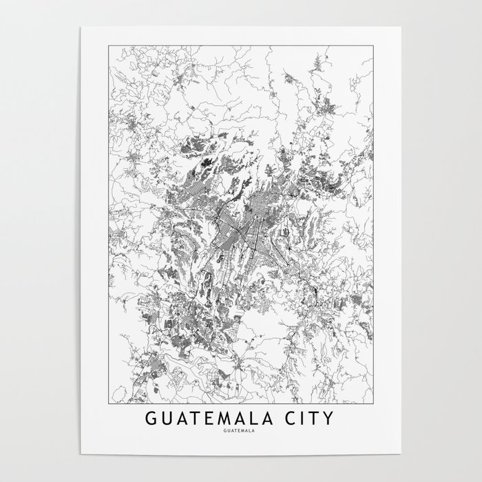 Guatemala City White Map Poster