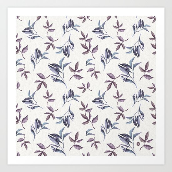 Watercolor cold leaves pattern Art Print