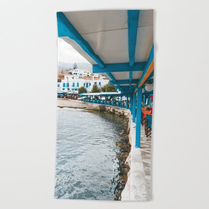 Greek Viewpoint full of Color | Beautiful Town in the Greek Islands | Harbor with Boats and White Houses | Travel Photography in Europe Beach Towel