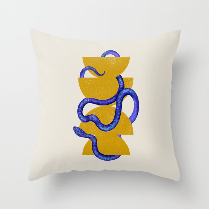 Snake with Shapes 2 (Blue and Yellow) Throw Pillow