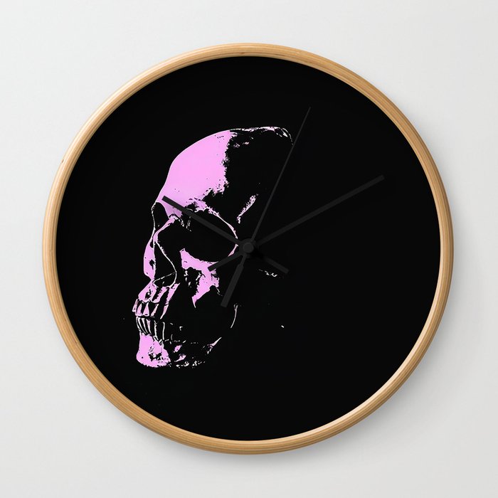 Pink skull on black Wall Clock