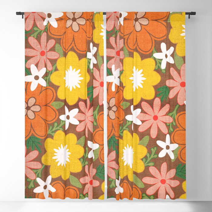 Textured Vintage Floral Hippie Pattern Blackout Curtain