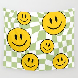 Trippy Checker Smileys  Wall Tapestry