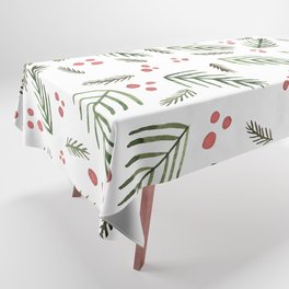 Christmas tree branches and berries - vintage Tablecloth