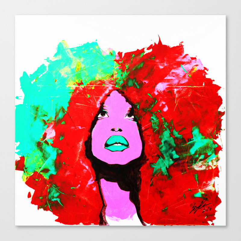 Afro Funk Girl Colors Red Turquoise Pink Canvas Print By