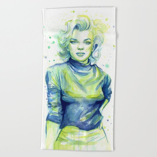 Marilyn Portrait Watercolor Painting Actress Old Hollywood Beach Towel