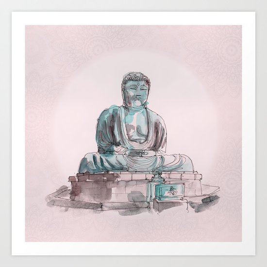 Peace and Harmony watercolor buddha pastel illustration Art Print
