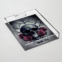 Gothic Death Skull and Roses Floral Sigil Acrylic Tray