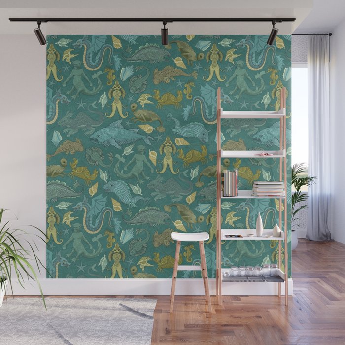 Deepsea Cryptids in Sea Green Wall Mural