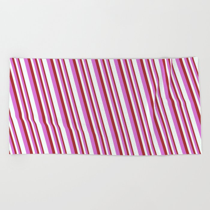 Brown, Orchid, and Mint Cream Colored Stripes/Lines Pattern Beach Towel