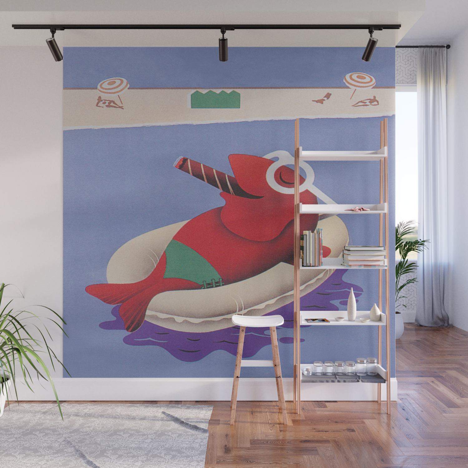 Fish Smoking A Cigar And Relaxing On Float Wall Mural
