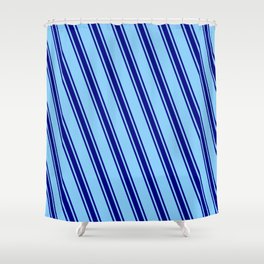 [ Thumbnail: Light Sky Blue & Blue Colored Stripes/Lines Pattern Shower Curtain ]