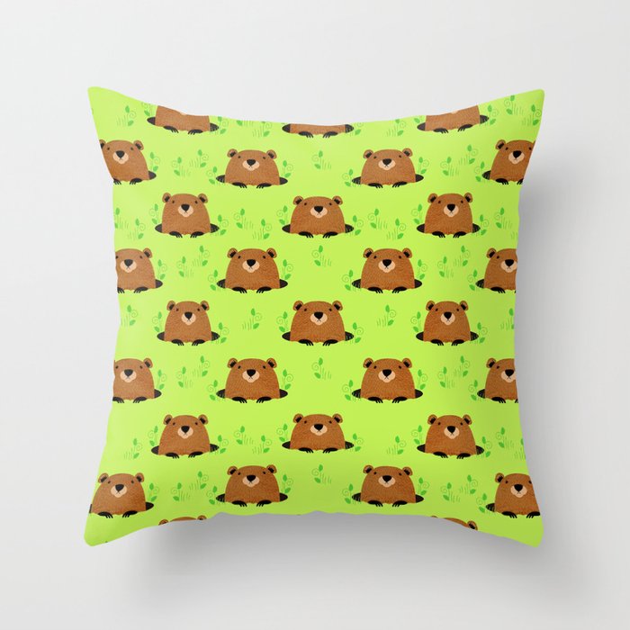 Adorable Groundhog Pattern Throw Pillow