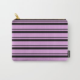 [ Thumbnail: Black and Plum Colored Lined/Striped Pattern Carry-All Pouch ]