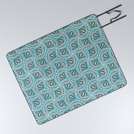 Textured Fan Tessellations in Mint and Cyan Picnic Blanket