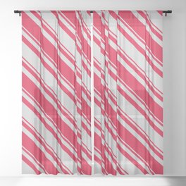 [ Thumbnail: Light Grey and Crimson Colored Lines/Stripes Pattern Sheer Curtain ]