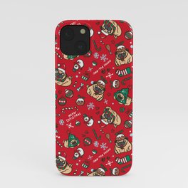 Christmas pattern with pugs iPhone Case