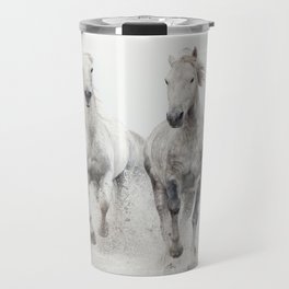 Camargue White Horses Running in Water - Nature Photography Travel Mug