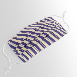 [ Thumbnail: Midnight Blue & Tan Colored Lined Pattern Face Mask ]